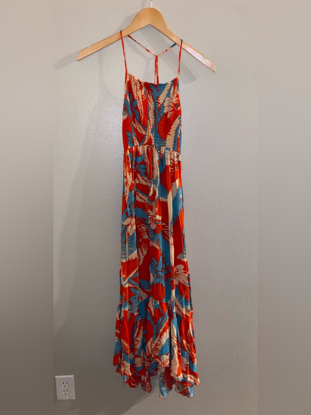 Intimately Free People Heat Wave Printed Maxi Slip Dress Red Blue Size Small